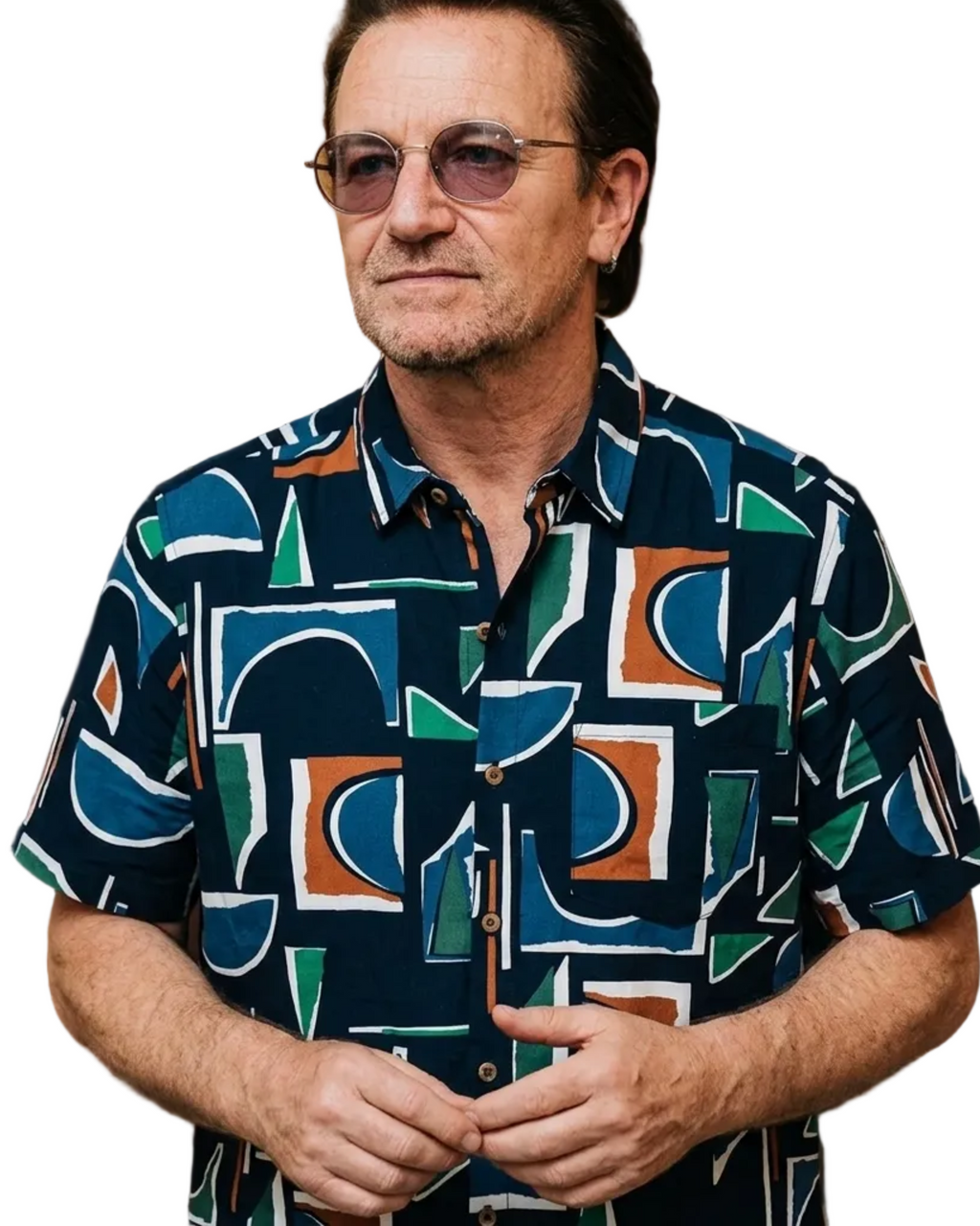 Navy Blue Deco Printed Linen SS Button-up Shirt - Hott Item!