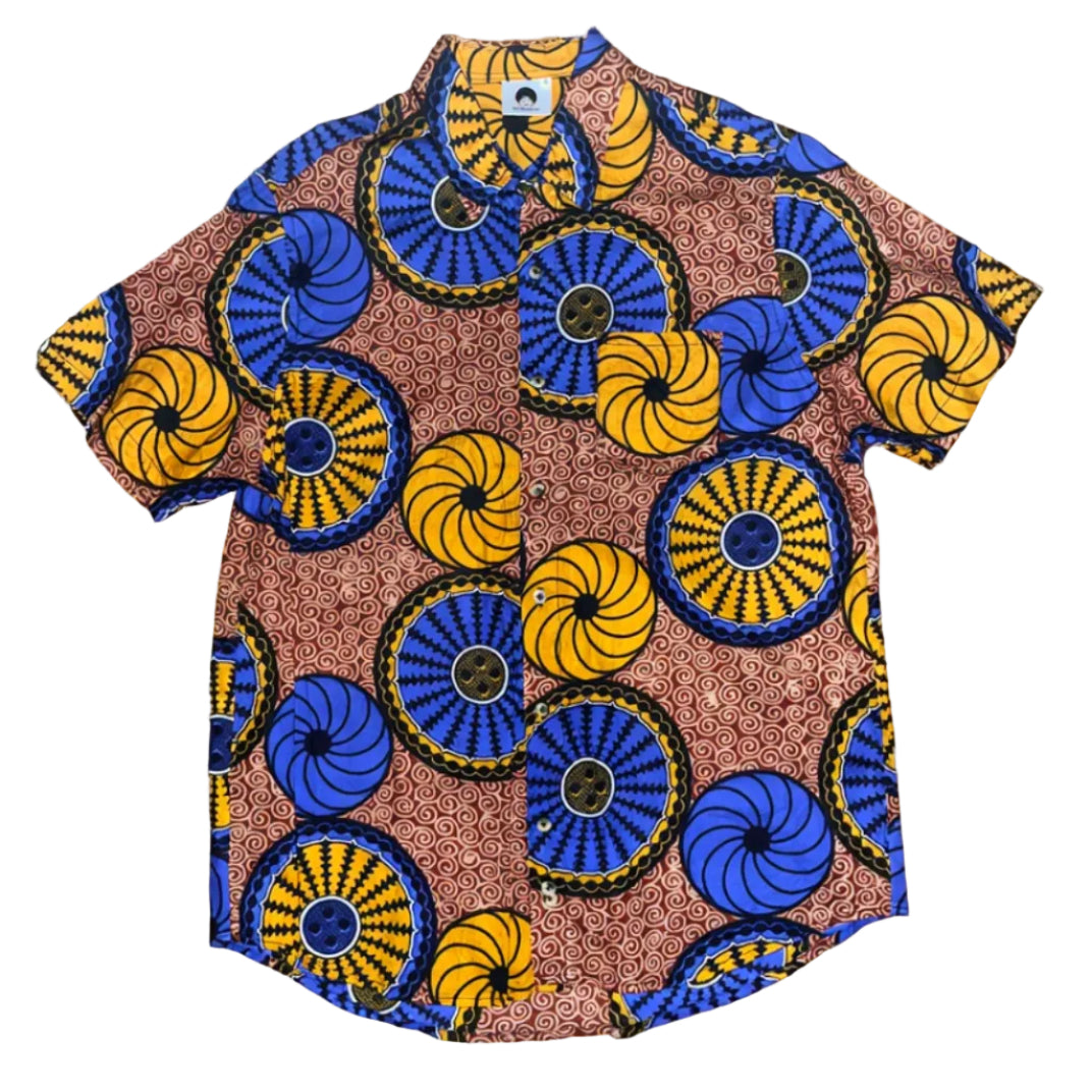 Mustard Blue Wax Print SS Heritage Shirt SS - Tailored Fit