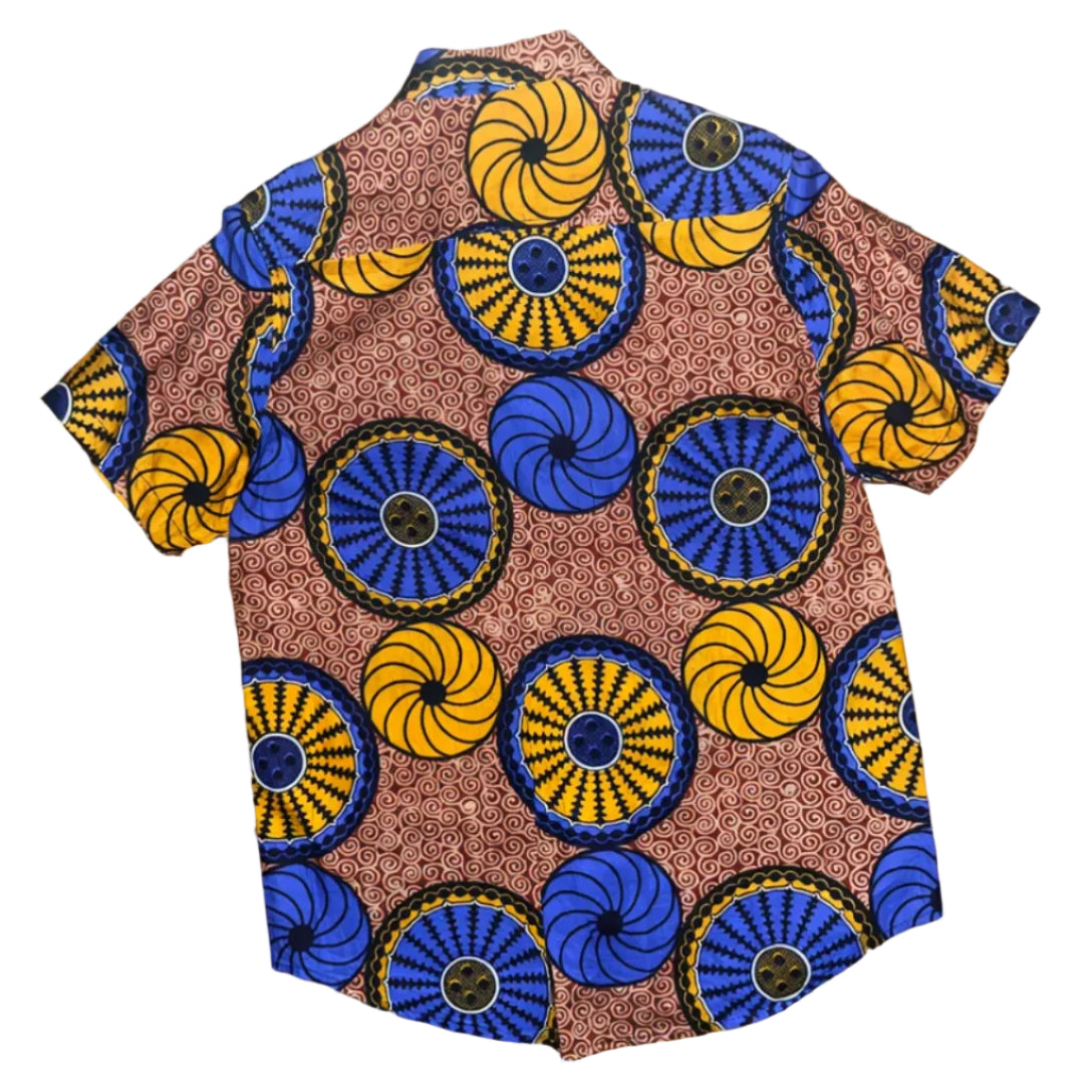 Mustard Blue Wax Print SS Heritage Shirt SS - Tailored Fit