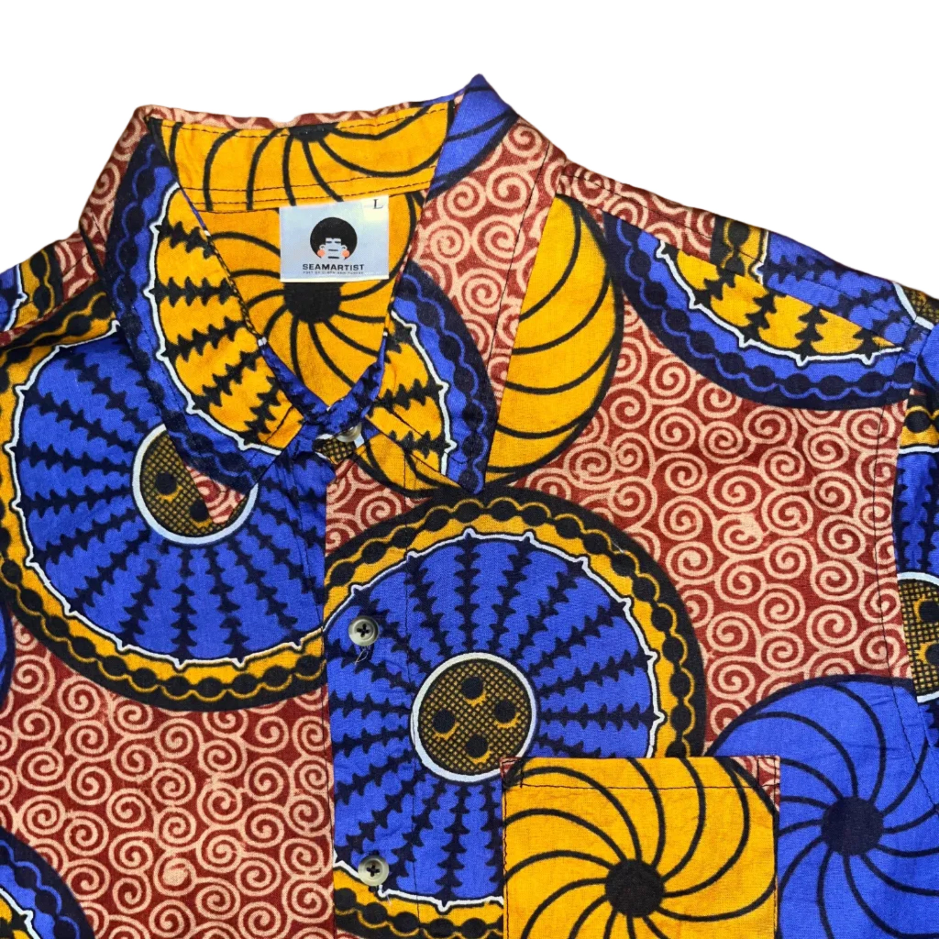 Mustard Blue Wax Print SS Heritage Shirt SS - Tailored Fit